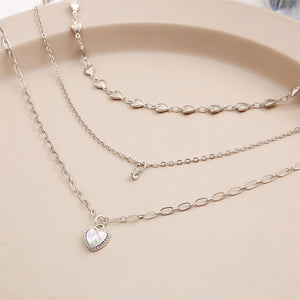 Heart Pendant Necklace Opal Metal Silver Color Multi-layered for Women 2022 Trendy Cute Elegant Y2K Jewelry Party Gift