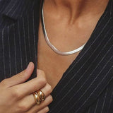 Fashion Vintage Snake Chain Necklace Men Women Unisex Collar Choker Gold Silver Color Flat Snake Chain Necklace Trendy Jewelry