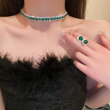 FYUAN Luxury Necklace Earrings Sets Green Crystal Necklace Women Weddings Bride Jewelry Accessories