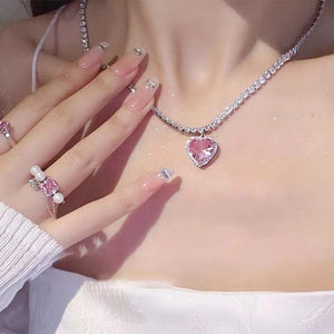 Heart Pendant Necklace Opal Metal Silver Color Multi-layered for Women 2022 Trendy Cute Elegant Y2K Jewelry Party Gift